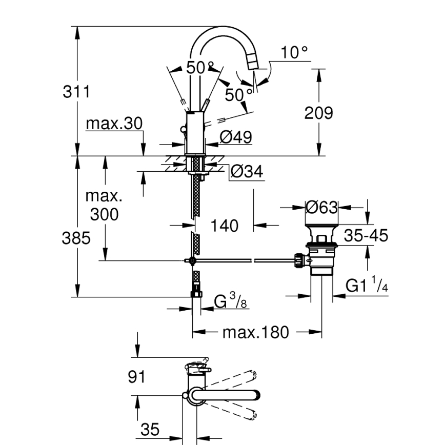 GROHE 23783000 - mosdócsaptelep START CLASSIC 311 mm fényes króm