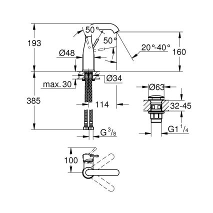 GROHE 23798001 - ESSENCE mosdócsaptelep DN 15, M méret, fényes króm
