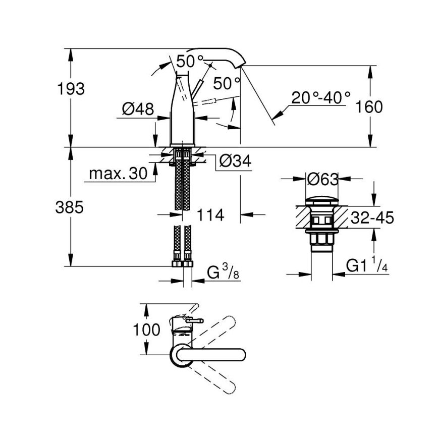 GROHE 23798001 - ESSENCE mosdócsaptelep DN 15, M méret, fényes króm