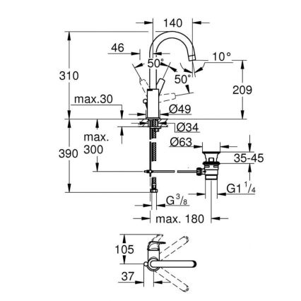 GROHE 23811000 - START FLOW mosdócsaptelep 310 mm fényes króm