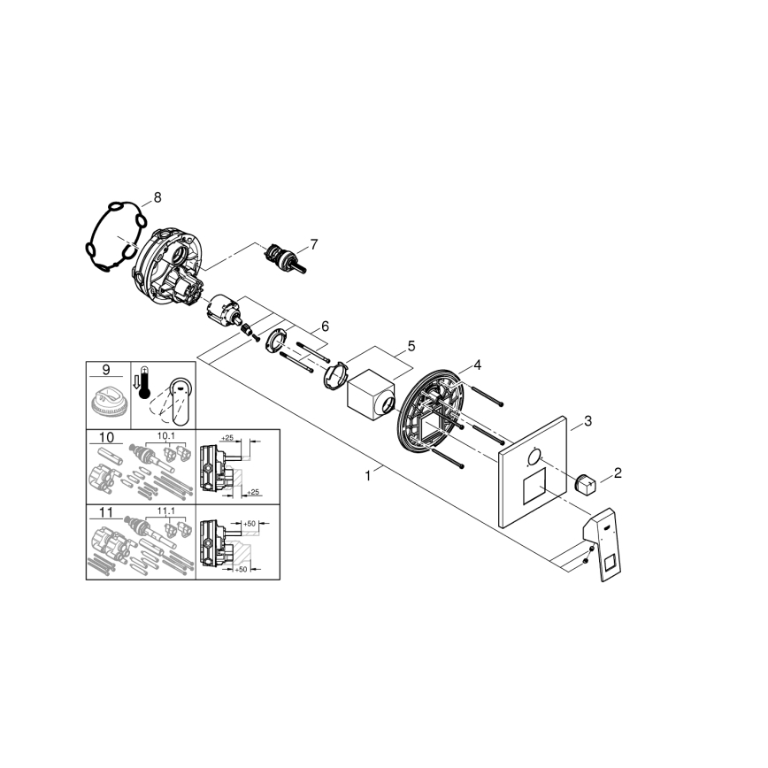 GROHE 24094000 - EUROCUBE csaptelep 3-utas váltóval, fényes króm