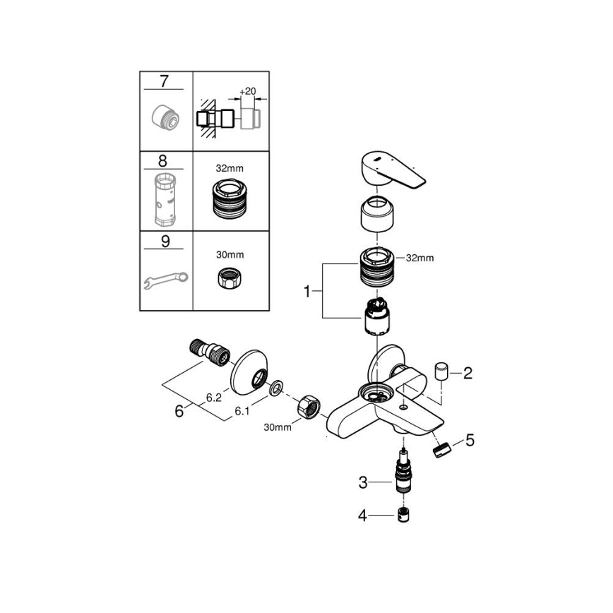 GROHE 24198001 - Kádcsaptelep DN 15, fényes króm