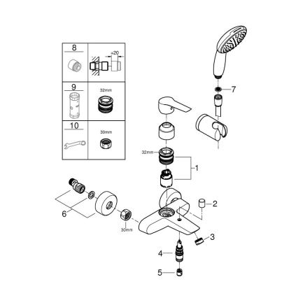 GROHE 25283002 - Kádcsaptelep tartozékokkal DN 15 fényes króm