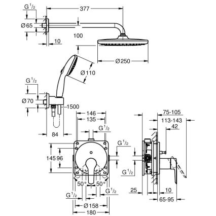 GROHE 25292000 - Falba süllyesztett zuhanyrendszer START VITALIO START 250 króm