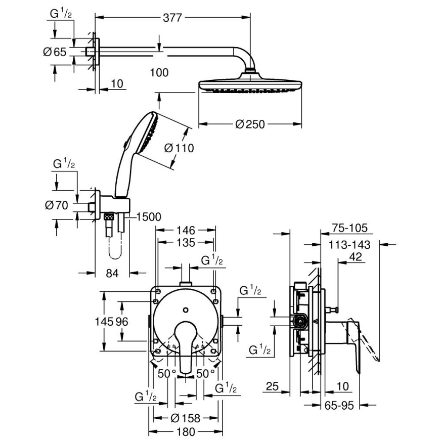 GROHE 25292000 - Falba süllyesztett zuhanyrendszer START VITALIO START 250 króm