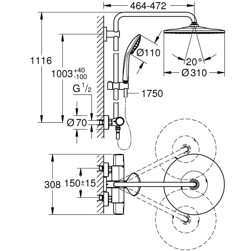 GROHE 26400001 - Zuhanyrendszer VITALIO JOY SYSTEM 310 450 mm fényes króm