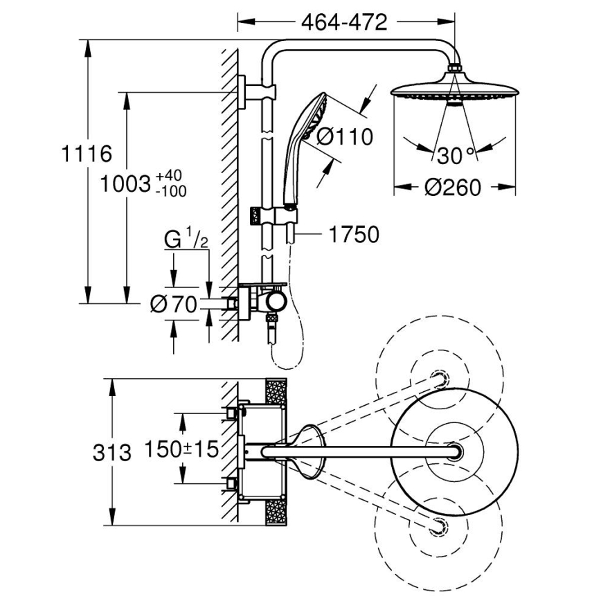GROHE 26403002 - Zuhanyrendszer VITALIO JOY 260 450 mm fényes króm