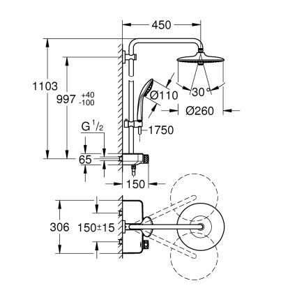 GROHE 26509000 - EUPHORIA SMARTCONTROL 260 mm zuhanyrendszer, fényes króm