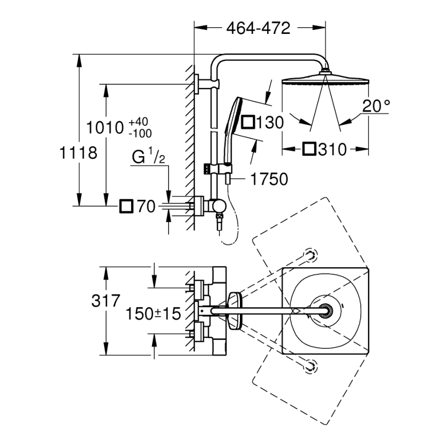 GROHE 26649000 - Zuhanyrendszer RAINSHOWER SMARTACTIVE 310 × 310 mm króm