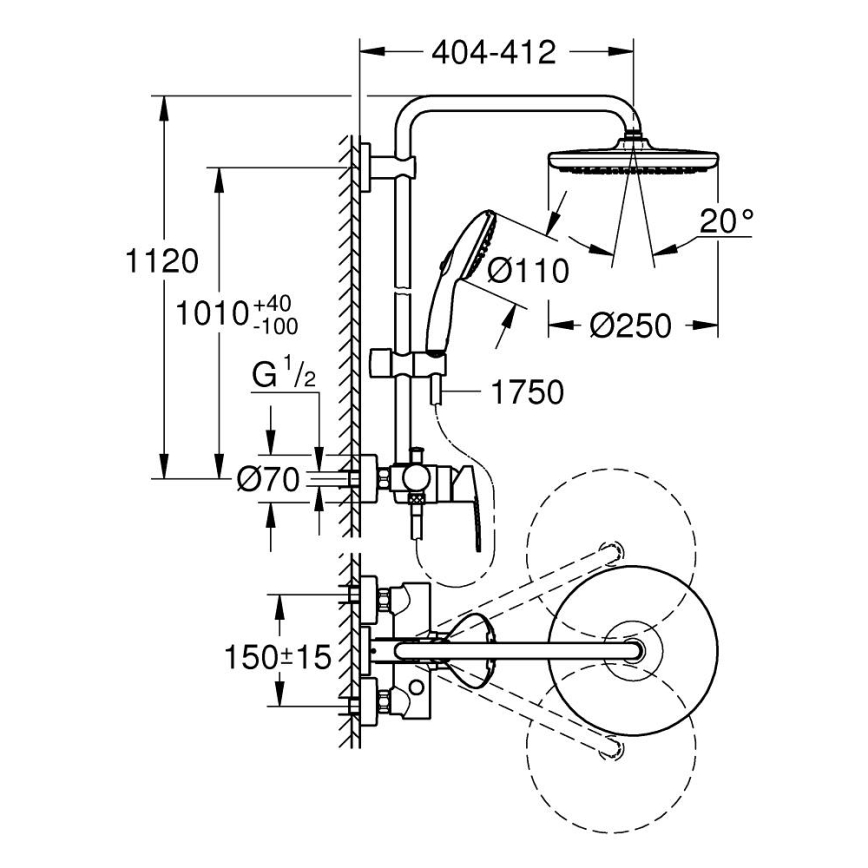 GROHE 26679001 - VITALIO START 250 zuhanyrendszer, 390 mm, fényes króm