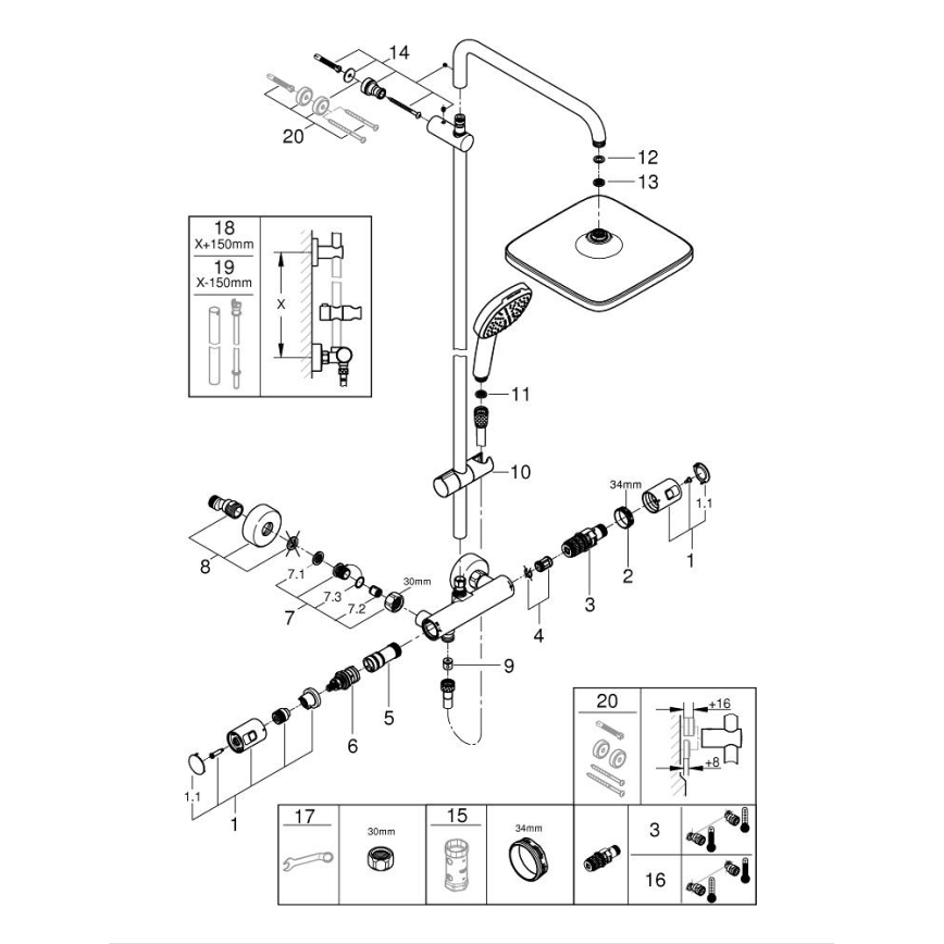 GROHE 266962431 - Zuhanyrendszer VITALIO COMFORT 250 250 × 250 mm fekete