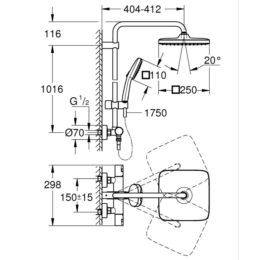 GROHE 266962431 - Zuhanyrendszer VITALIO COMFORT 250 250 × 250 mm fekete
