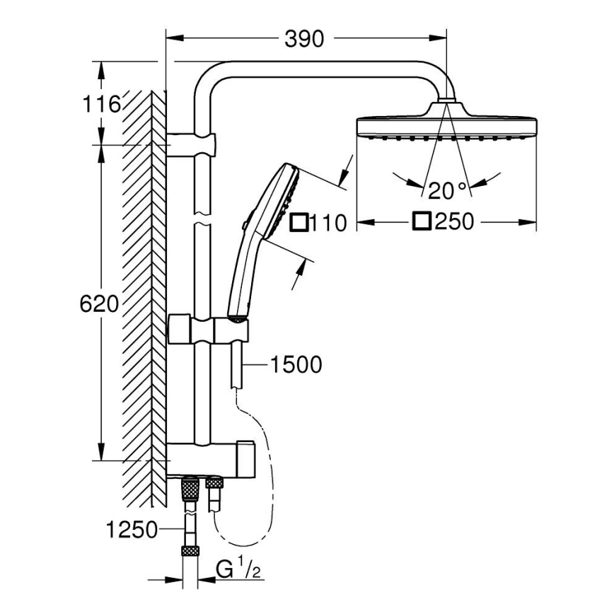 GROHE 26698001 - VITALIO COMFORT 250 zuhanyrendszer fényes króm