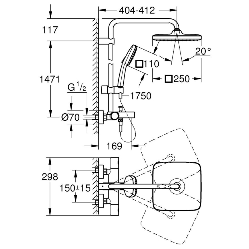 GROHE 269842431 - VITALIO COMFORT 250 zuhanyrendszer 250 × 250 mm fekete