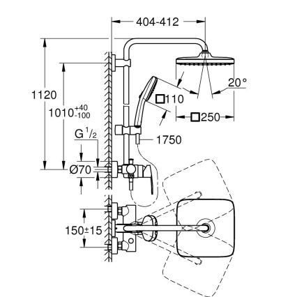 GROHE 26985001 - Zuhanyrendszer VITALIO COMFORT 250 250 × 250 mm fényes króm