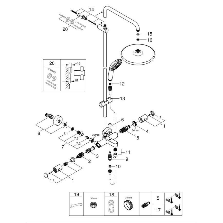 GROHE 26988001 - VITALIO START SYSTEM 390 mm zuhanyrendszer, fényes króm