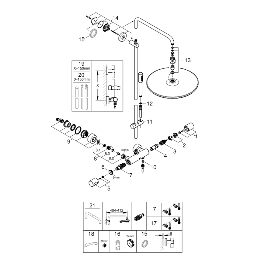 GROHE 27174001 - RAINSHOWER SYSTEM 400 450 mm zuhanyrendszer, magasfényű króm