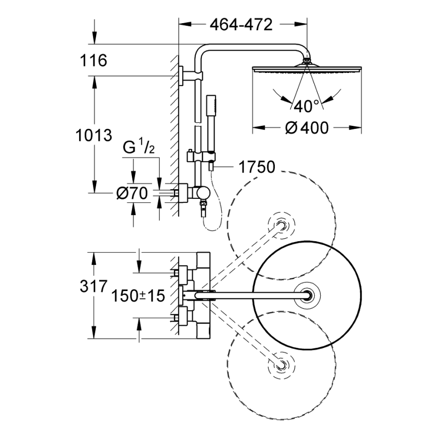 GROHE 27174001 - RAINSHOWER SYSTEM 400 450 mm zuhanyrendszer, magasfényű króm