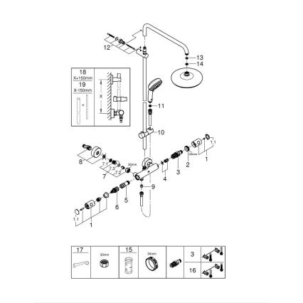 GROHE 27922001 - Zuhanyszett termosztátos csapteleppel TEMPESTA COSMOPOLITAN 210 fényes króm