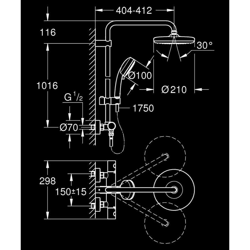 GROHE 27922001 - Zuhanyszett termosztátos csapteleppel TEMPESTA COSMOPOLITAN 210 fényes króm