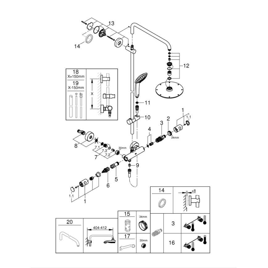 GROHE 27964000 - Zuhanyrendszer EUPHORIA 210 mm fényes króm