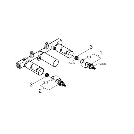 GROHE 29025002 – univerzális beépítőtest háromlyukú mosdócsaptelephez, sárgaréz