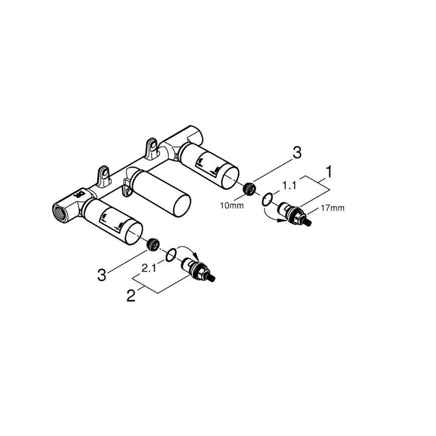 GROHE 29025002 – univerzális beépítőtest háromlyukú mosdócsaptelephez, sárgaréz