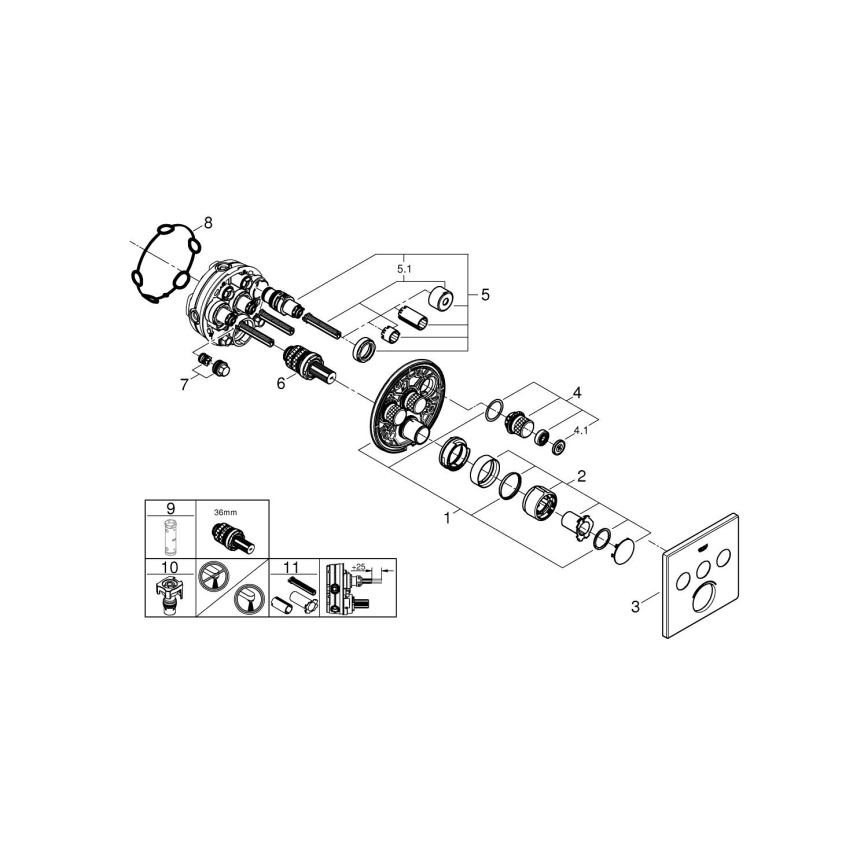 GROHE 29149000 - SMARTCONTROL falba süllyesztett csaptelep takarólap 158 × 158 mm króm