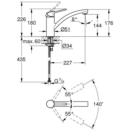 GROHE 30358000 - SWIFT 227 mm mosogatócsaptelep, fényes króm