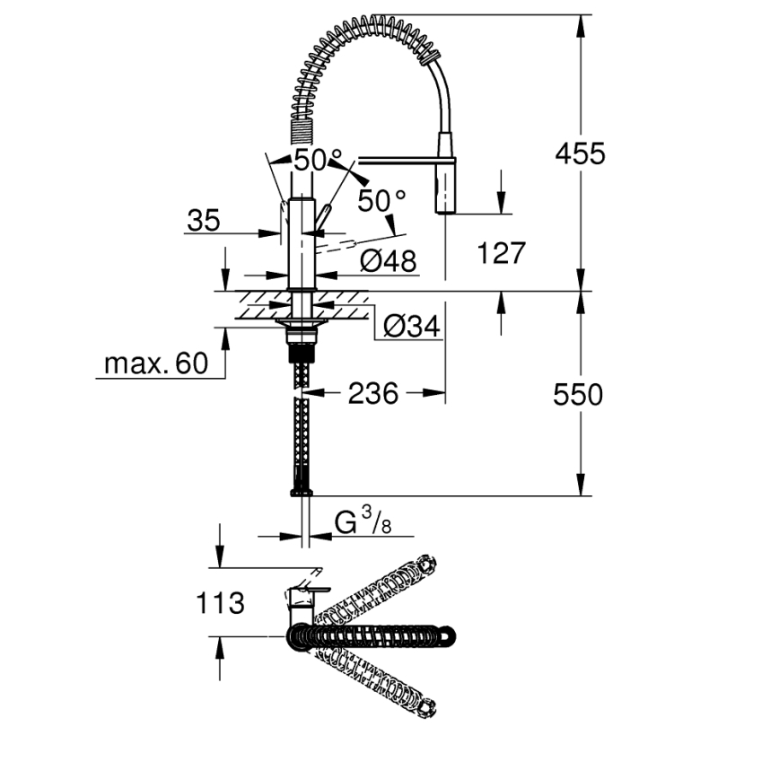 GROHE 30361000 - Mosogató csaptelep GET 455 mm fényes króm