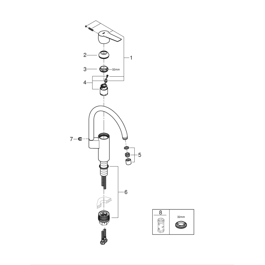 GROHE 30469000 - START mosogató csaptelep magas kifolyóval, fényes króm