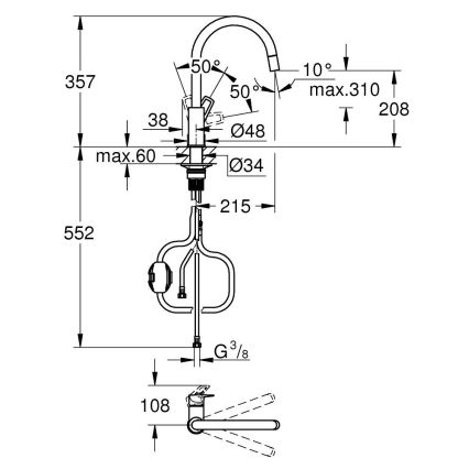 GROHE 30556000 - START LOOP 357 mm mosogató csaptelep, fényes króm