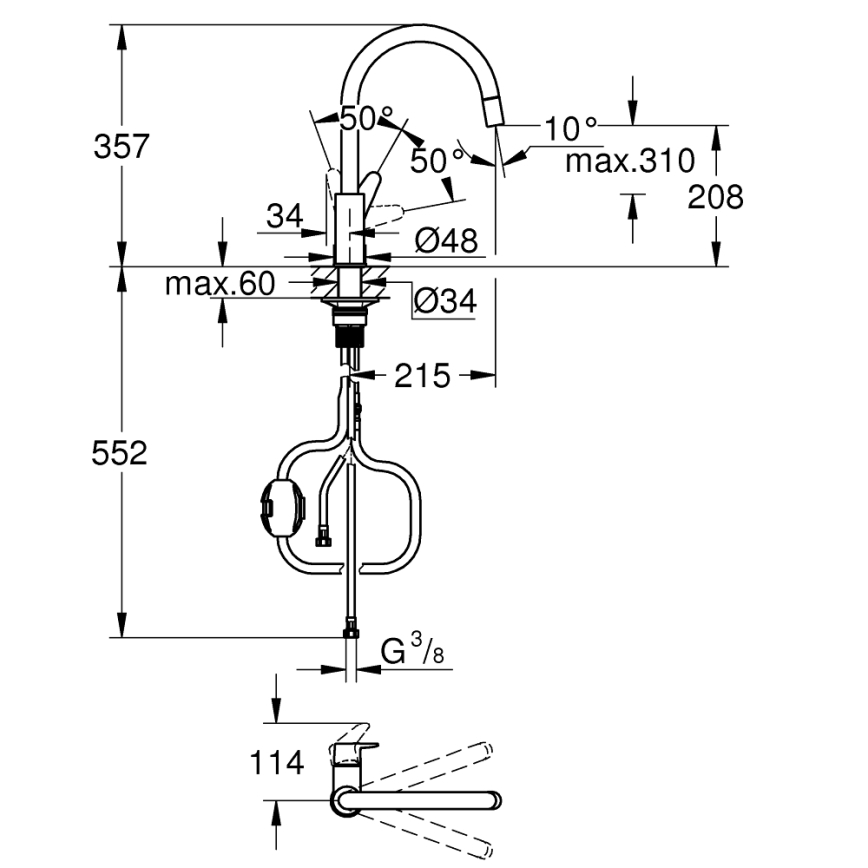 GROHE 30562000 - Mosogató csaptelep START CURVE 357 mm fényes króm
