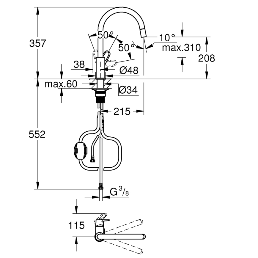 GROHE 30569000 - START FLOW 357 mm mosogatócsaptelep, fényes króm