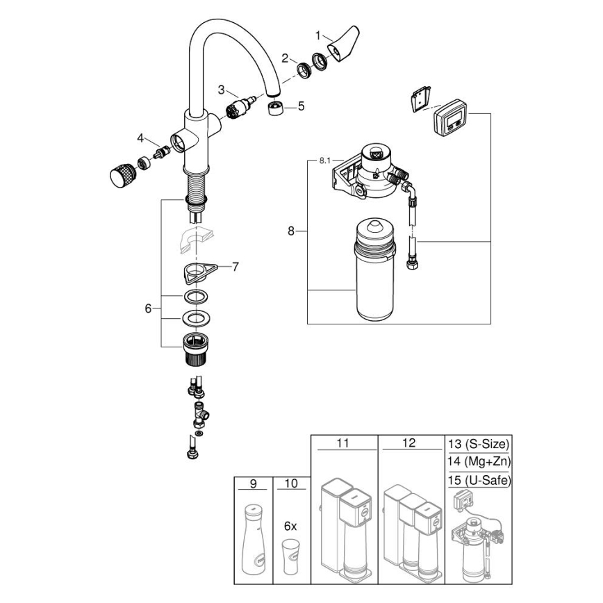GROHE 30593000 - Mosogató csaptelep BLUE PURE C-kifolyó, fényes króm