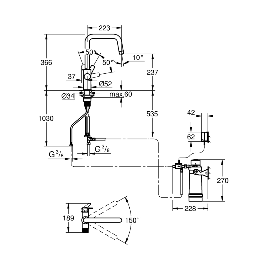 GROHE 30594000 - BLUE PURE Start mosogatócsaptelep, Ultrasafe szűrőfunkcióval, króm