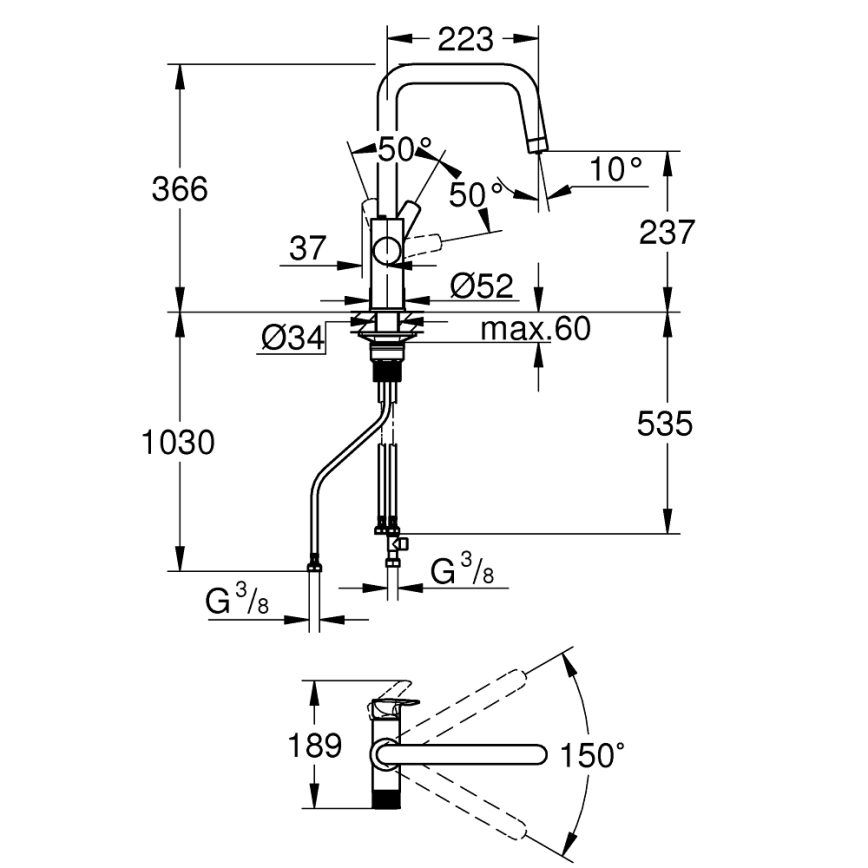 GROHE 30595DC0 - BLUE PURE rozsdamentes acél mosogató csaptelep