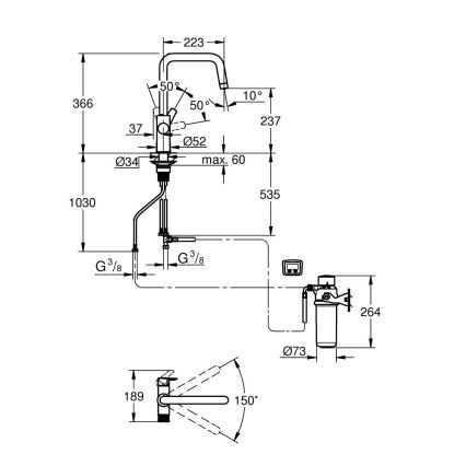 GROHE 30596000 - BLUE PURE konyhai csaptelep beépített szűrőfunkcióval, fényes króm