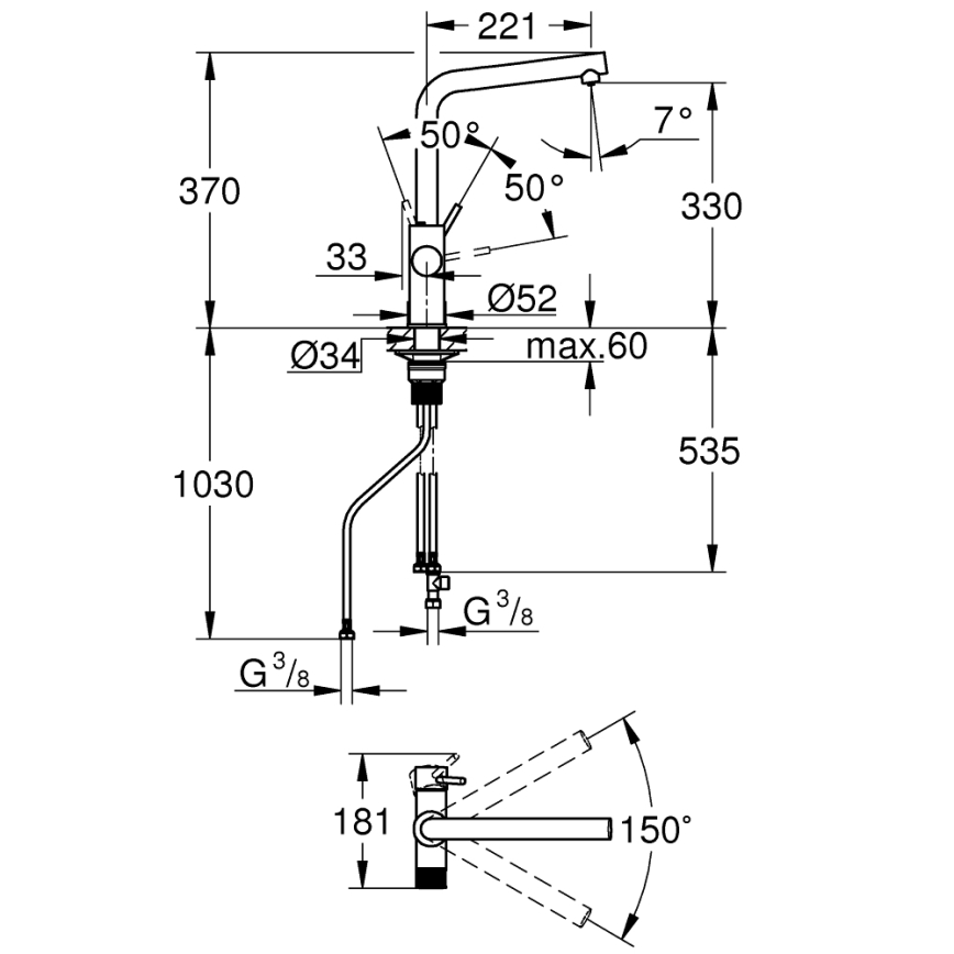 GROHE 30600000 - BLUE PURE L-kifolyós konyhai csaptelep, fényes króm