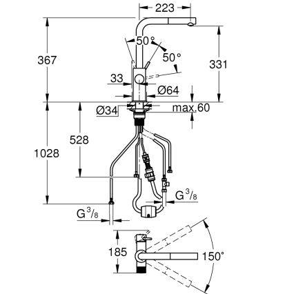 GROHE 30601DC0 - BLUE PURE mosogató csaptelep, kihúzható kifolyófej, rozsdamentes acél