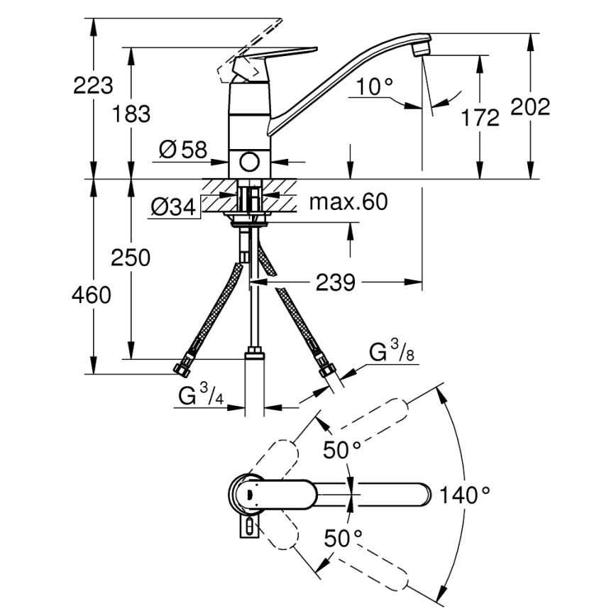 GROHE 31161000 - EUROSMART COSMOPOLITAN 140° mosogató csaptelep, tükörfényes króm