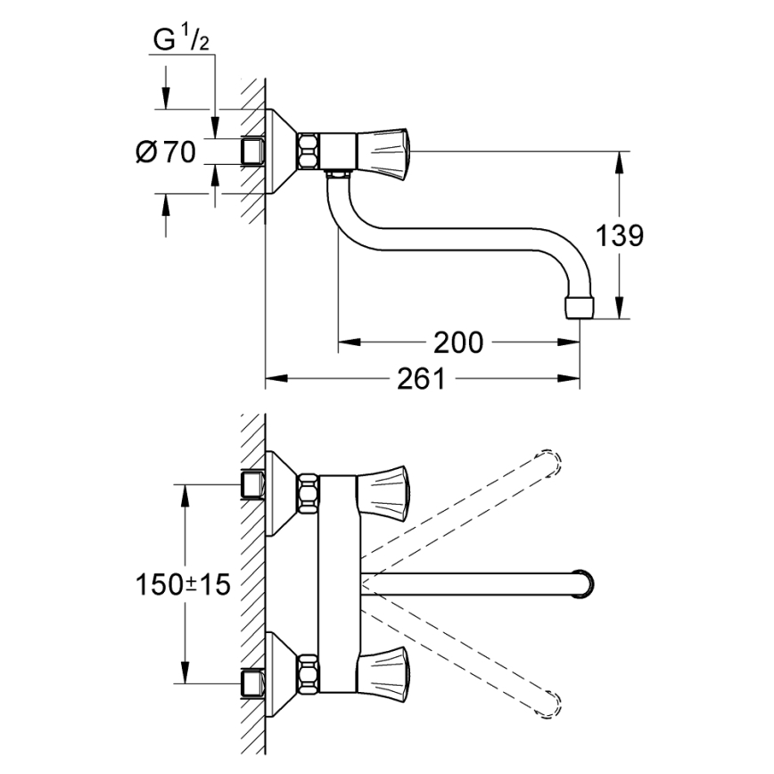 GROHE 31187001 - COSTA L 200 mm fali mosogató csaptelep, fényes króm