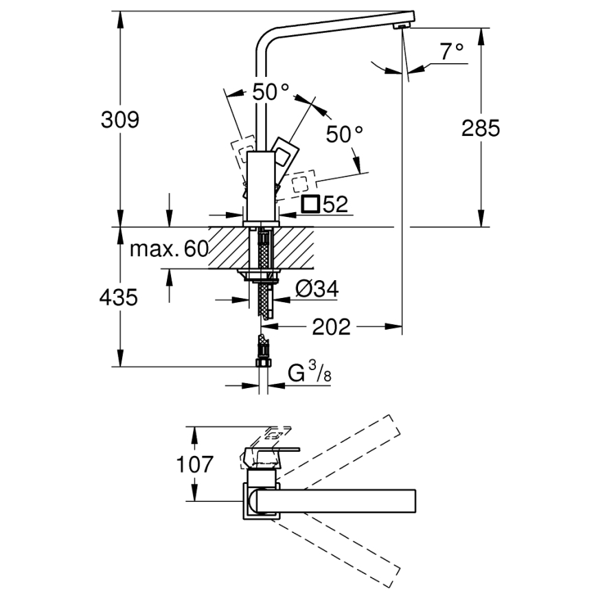 GROHE 31255000 - EUROCUBE mosogatócsaptelep, fényes króm