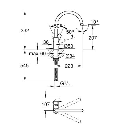 GROHE 31367001 - BAUEDGE mosogatócsaptelep 332 mm, fényes króm