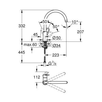 GROHE 31368000 - BAULOOP konyhai mosogató csaptelep, 332 mm, fényes króm