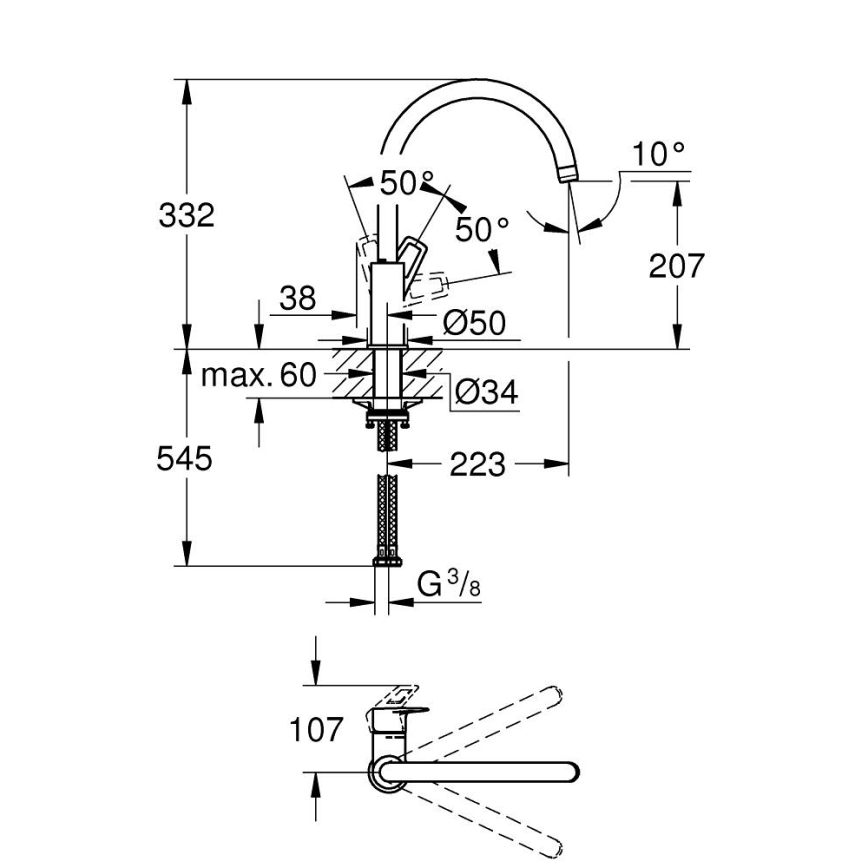 GROHE 31368001 - Mosogató csaptelep BAULOOP, fényes króm