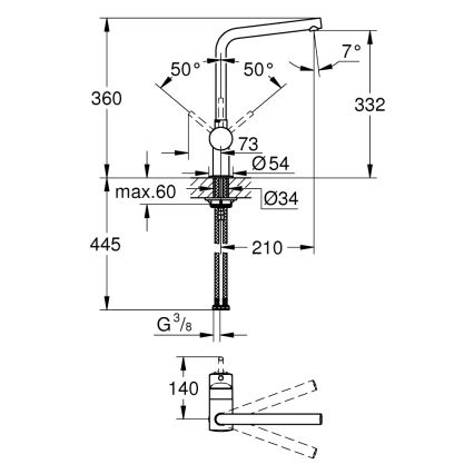 GROHE 31375000 - A típusú mosogató csaptelep, 360 mm, fényes króm