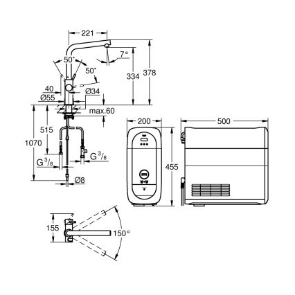 GROHE 31454001 - Mosogató csaptelep BLUE HOME, L-kifolyó, fényes króm