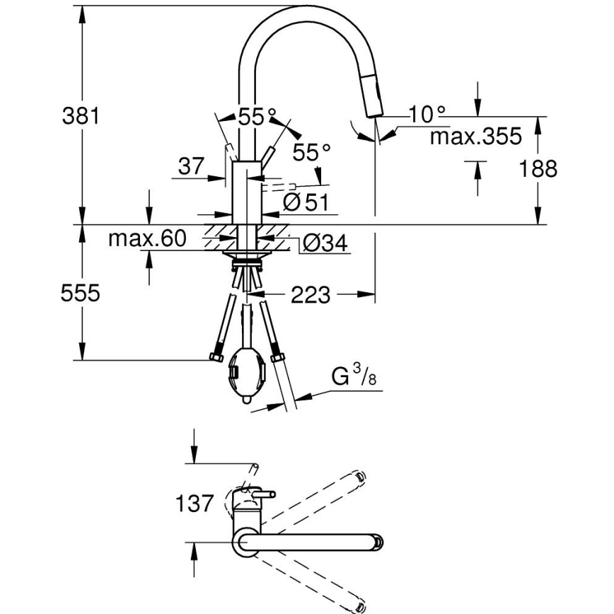 GROHE 31483002 - CONCETTO mosogató csaptelep, fényes króm