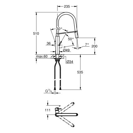 GROHE 31491000 - CONCETTO mosogató csaptelep professzionális zuhanyfejjel, fényes króm